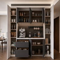 Meuble bar à eau intégré moderne pour salle à manger, station café personnalisée avec niche scénographique, système de rangement pleine hauteur pour garde-manger