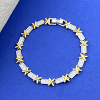 Bracelet croix en argent sterling S925, moissanite, bicolore, entièrement pavé, design luxueux, bijoux fins pour femmes, cadeau