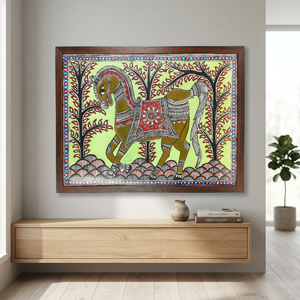 Arte en Lienzo del Patrimonio Folclórico Indio - Auténtica Pintura Mithila Hecha a Mano en 3D para Decoración del Hogar, Pintura Madhubani de Bihar, 1500 Ojistha - Product Image 4