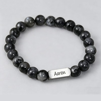 Bracelet personnalisé en acier inoxydable avec motif de nom, bracelet en pierre naturelle, bijoux personnalisés DIY