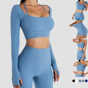 Nuevo conjunto de Yoga para mujer, entrenamiento de secado rápido, Sujetador deportivo de Yoga, Top de cintura alta, pantalones cortos de gimnasio acanalados, conjuntos de Fitness para mujer, 2 uds.,-