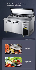 Table de préparation alimentaire pour pizza NUELEAD NE-1151 à deux portes, équipement commercial refroidi par air, acier inoxydable, demi-verre - Product Image 3