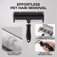 Brosse Anti-Poils Auto-Nettoyante avec Poignée Amovible en Matériau ABS Solide, Rouleau Réutilisable pour Chats et Chiens