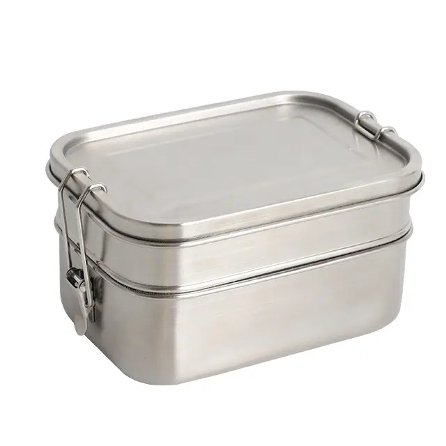 Nicety hot sale custom stainless steel lunch box portable bento square 2 layers lunch box waterproof storage box for school