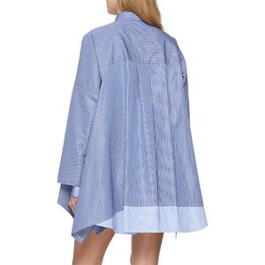 Nuevo Vestido Mini Personalizado para Mujer con Cuello Camisero, Dobladillo Irregular, Mangas Largas y Estampado de Rayas, Elegante - Product Image 2