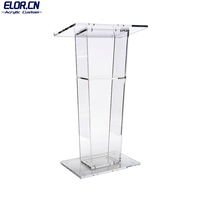 Pupitre d'église en acrylique de haute qualité ELOR, podium en plexiglas pour le sol avec dos ouvert et étagère