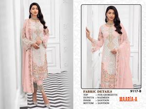 Traje pakistaní Georgette de imitación pesado de diseños tradicionales con trabajo bordado Salwar Kameez con Dupain para novia - Product Image 2