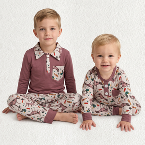 Ensemble de vêtements de chasse pour bébés garçons, motif chiens et canards, avec barboteuses, pantalon polo et poches à boutons - Product Image 1