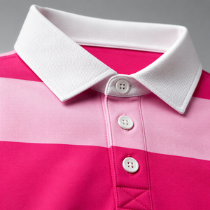 Camiseta Polo de Rugby de Manga Larga para Hombre, Talla Grande, con Rayas Horizontales Intensas, Color Rosa, Algodón, Estilo Casual Urbano, OEM Personalizado - Product Image 3