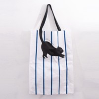 Sac tissé à main laminé de grande taille avec logo personnalisé, motif de chat, sac publicitaire pour exposition, cadeau pour vêtements, shopping, rangement