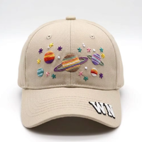 Cappellino da Baseball Personalizzato con Ricamo Colorato di Pianeti e Stelle, in Cotone Lavato, Logo Personalizzato, Unisex, Stile Cartoon