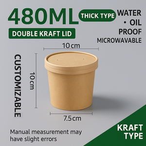 Gobelet en papier kraft boîte d'emballage jetable épaissie boîte à emporter de soupe étanche de qualité alimentaire ronde avec couvercle bol en papier boîte à lunch - Product Image 6