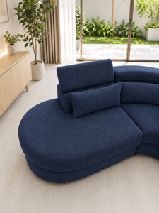 Conjunto de Sofá Seccional Moderno Montecarlo Azul Marino en Forma de L Tapizado en Tela con Patas de Acero Inoxidable para Sala de Estar, Hotel, Villa u Oficina - Product Image 5