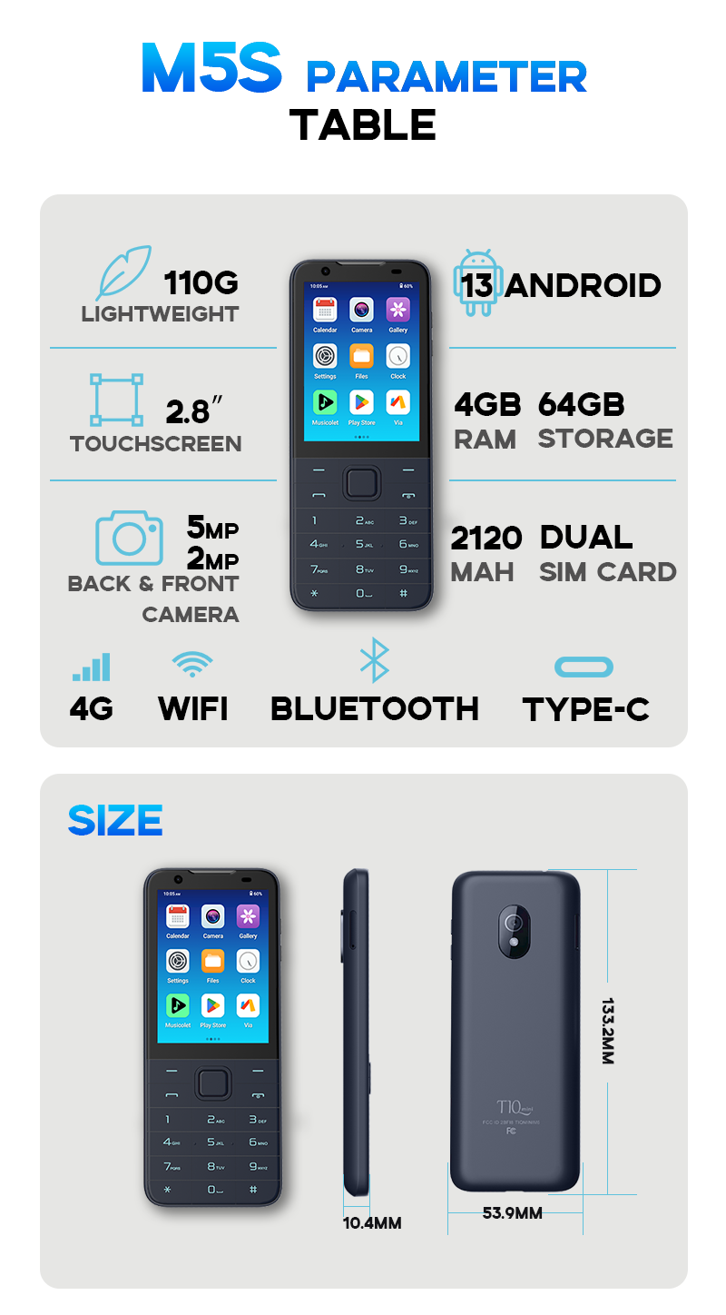 TIQ MINI M5S スマートフォン - Android 13、64GBストレージ、タッチ