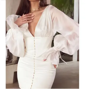 Summer Princess Design Puff Sleeve Back Open Womens Wholesale Clothing Vintage White Dresses 2024 robe soiree femme