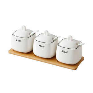 Grand pot en céramique blanc, cuisine personnalisée, assaisonnement, sel, sucre carré, ensemble de boîtes à épices - Product Image 1
