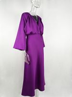 Robe Midi Femme Sexy Automne Hiver 2025 Élégante Mode Évasée à Manches Longues Amincissante pour Fête, Robe Longue en Satin Violet