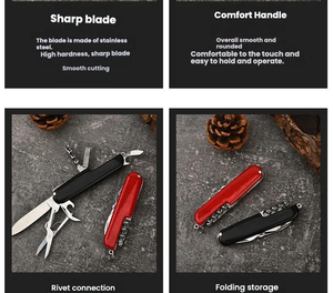 Couteau pliant multifonction en acier inoxydable pour la survie en milieu sauvage avec 9 fonctionnalités et usages polyvalents - Product Image 6