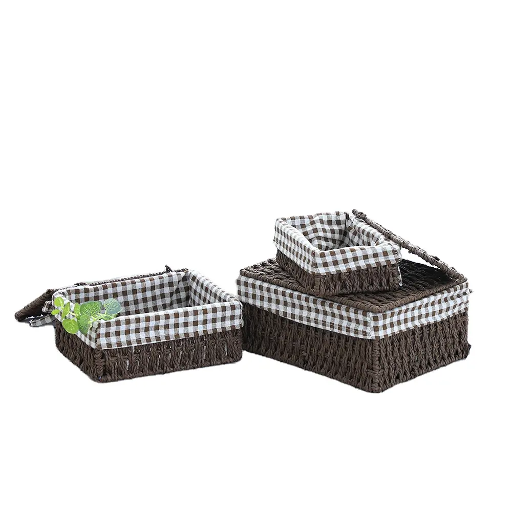 100% handmade woven storage basket with cloth cover clamshell dust-proof tabletop storage box basket