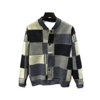 Cardigan à carreaux de style anglais pour hommes Veste en tricot décontractée à la mode et coupe ajustée pour l'automne et l'hiver Pull pour hommes