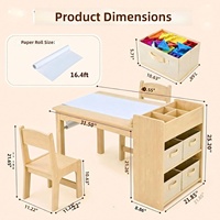 Table d'activités en bois pour enfants avec 2 chaises, étagères robustes, bac à papier et bacs amovibles pour les tout-petits