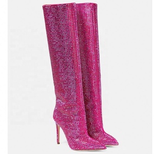 Bottes à talons hauts pour femmes avec strass, confortables, à bout pointu, talons hauts pour femmes, escarpins zippés pour femmes - Product Image 2