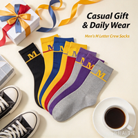 Chaussettes pour hommes à motif lettre M, chaussettes décontractées en coton à blocs de couleur, chaussettes habillées à bord côtelé, logo personnalisé OEM
