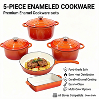 Ensemble de batterie de cuisine antiadhésive 5 pièces, compatible four, avec faitout, poêle et casseroles, pour cuisinières à induction et à gaz