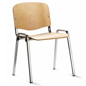 Sedia impilabile in cromo con seduta e schienale in compensato - Product Image 1