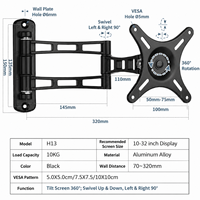 Support mural réglable pour moniteur BAJEAL H13 en aluminium, support LCD réglable en hauteur, inclinaison à 360°, VESA 100x100 mm, écran de 20 à 32 pouces