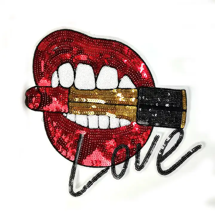 hot sale sequin patches printed lips