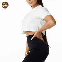 Kaus atasan Crop wanita, baju Fitness lengan pendek cepat kering leher Crew dasar