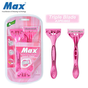Производитель Макс, розовая блистерная упаковка, безопасная Тройная лезвия из нержавеющей стали, удобная одноразовая бритва для женщин - Product Image 1