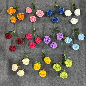 Roses royales artificielles en soie, 3 têtes, décoration de mariage haut de gamme, décoration de la maison - Product Image 2