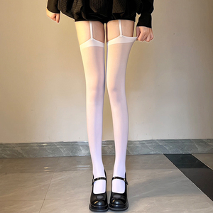 Women's Thigh High Stockings White Solid Color Thin Nylon Transparent Suspender For Youth Female - Product Image 3