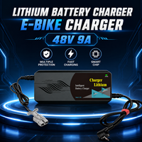 Chargeur de batterie au lithium pour vélo électrique DC 48V9A, coque en aluminium multi-protection, puce intelligente, haute efficacité, sortie stable, sûr et rapide