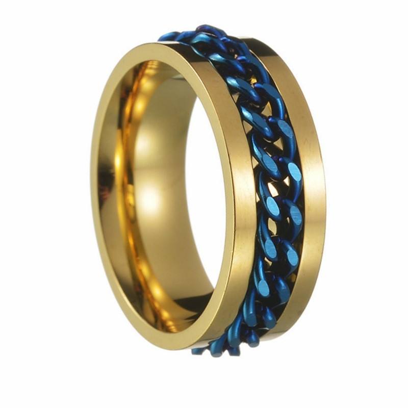 Gold ring with blue chain