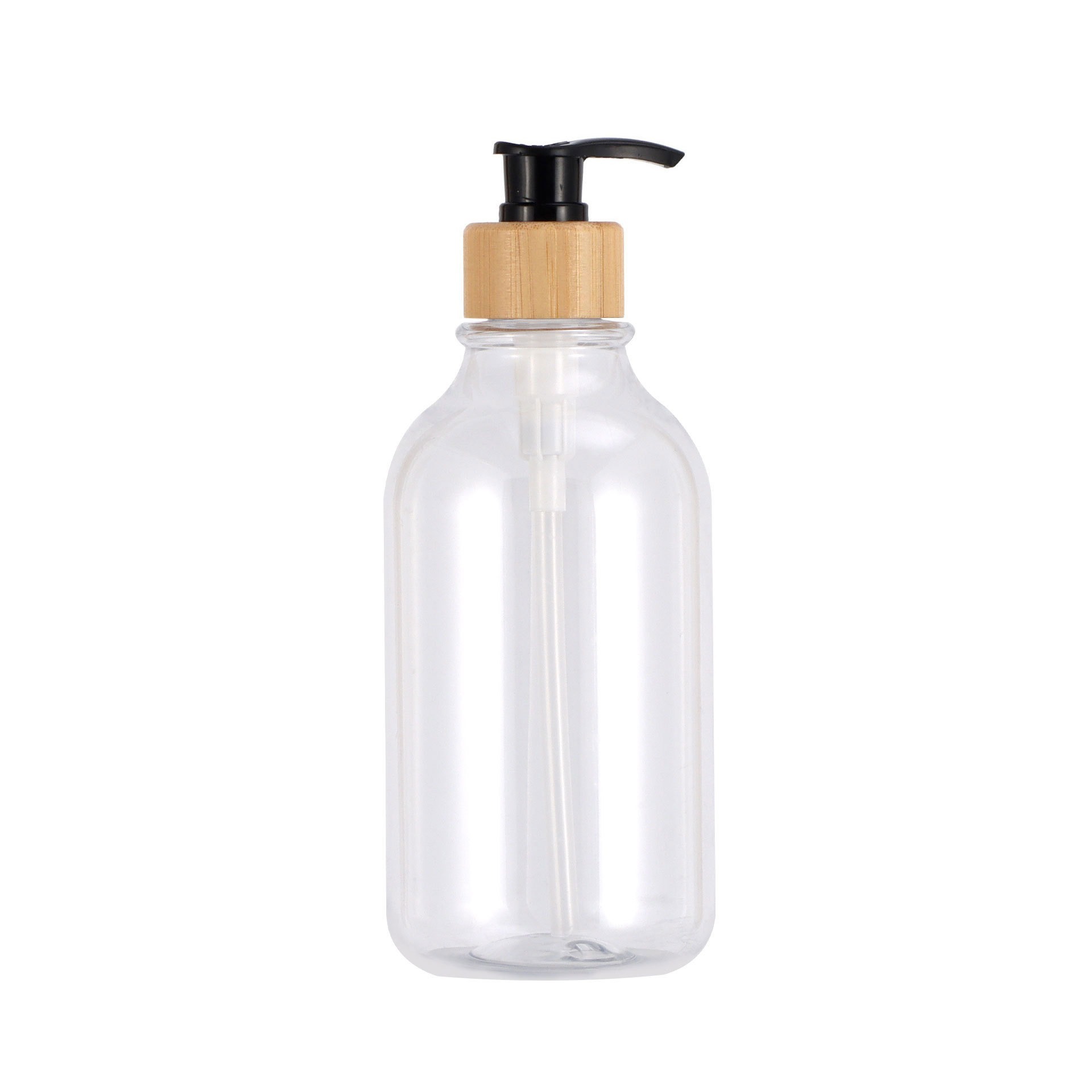 Flacon translucide brillant + pompe en bambou noir