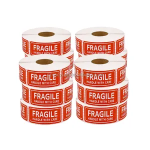 Fabricante fornecedor etiqueta de aviso autoadesiva vermelha de alça de adesivos de papel de aviso com cuidado de envio