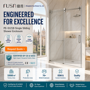 Puerta <span class=keywords><strong>Corredera</strong></span> de Vidrio para <span class=keywords><strong>Ducha</strong></span> FUSA y <span class=keywords><strong>Mampara</strong></span> Fija de Vidrio Templado Transparente de 10 mm, Marco de Acero Inoxidable 304, <span class=keywords><strong>1</strong></span> Puerta y <span class=keywords><strong>1</strong></span> Panel <span class=keywords><strong>Fijo</strong></span> - Product Image 1