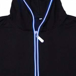 Custom LED <b>Zip</b>-<b>Up</b> <b>Hoodie</b> 100% Cotton Unisex Youth Autumn Embroidered Plain Dyed <b>Black</b> - Product Image 5