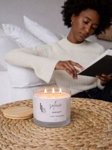 LANJO Wholesale Private Label White Transparent 12oz 14oz <b>Large</b> Glass Jar 3 Wick 100% Soy Wax Scented <b>Candle</b> with Wooden Lids - Product Image 6