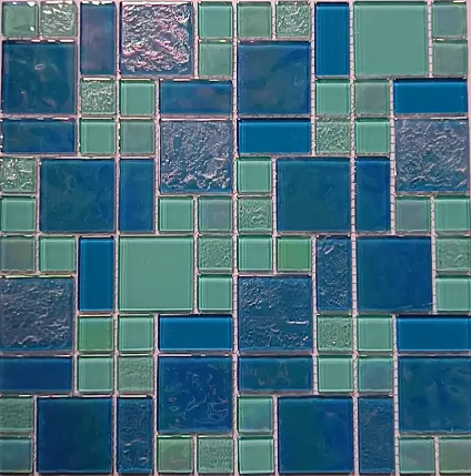 Azulejos de mosaico de vidrio mezclado azul moderno Diseños cuadrados creativos para azulejos de mosaico de cerámica para piscinas