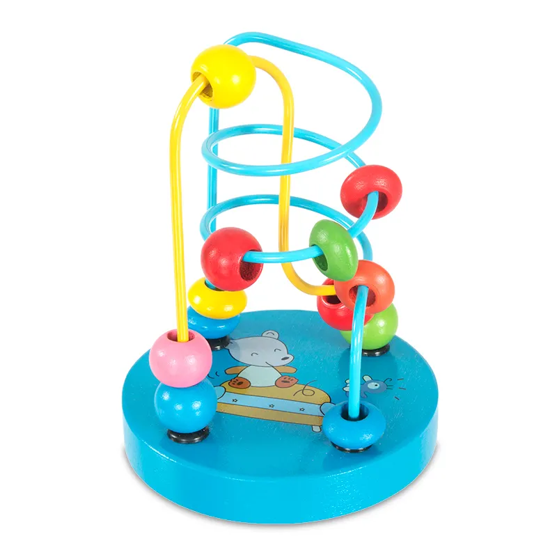 Montessori Wooden Toys Boys Girls Educational Kid Toy Wooden Circles Bead Wire Maze Roller Coaster Toy