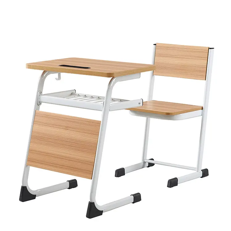 Professional Production Ergonomic School Comfortable Backrest Single Wooden Desk And Chair