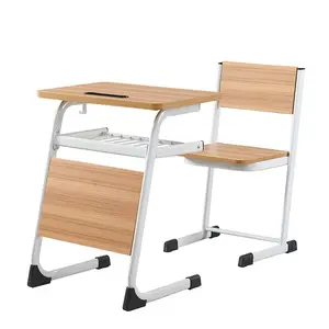 Produksi profesional ergonomis sekolah nyaman sandaran meja kayu tunggal dan kursi