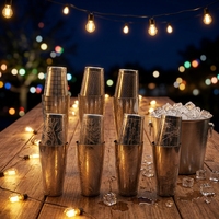 Shaker Boston en acier inoxydable au design unique RTS avec motif gravé, shaker à cocktails en métal pour utilisation au bar