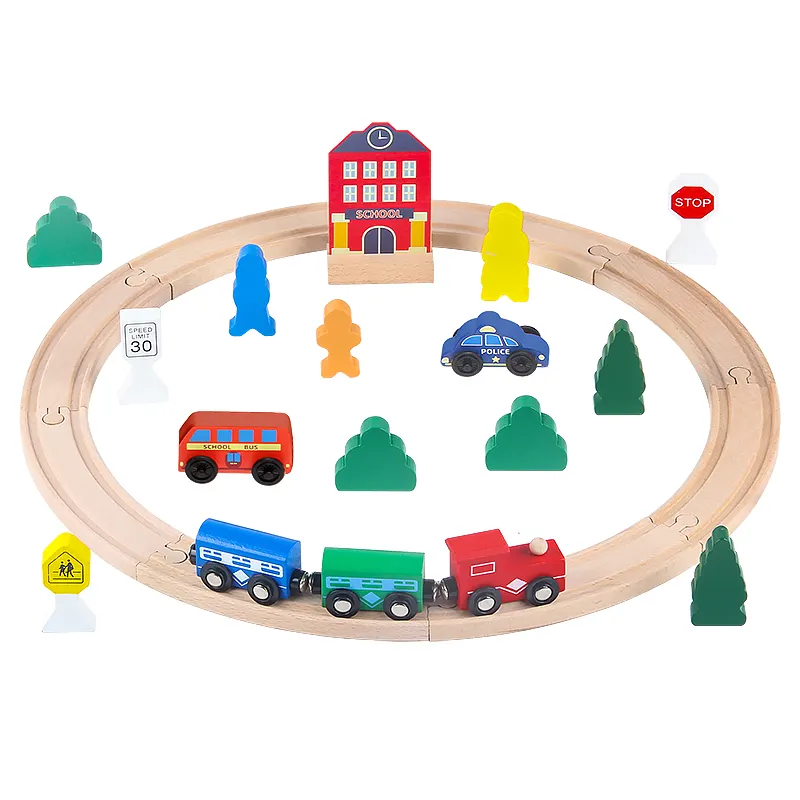 उच्च गुणवत्ता परिपत्र लकड़ी ट्रेन पटरियों के 26 टुकड़े रेलवे ट्रैक खिलौना सीखने के बच्चों के लिए शैक्षिक खिलौने