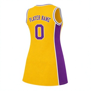 Robe de basket-ball pour femmes, jaune et violette, uniforme d'équipe sportive avec nom, numéro et logo personnalisés - Product Image 5