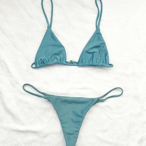Bikini de una pieza con logo personalizado al por mayor, estampado frontal, traje de baño, ropa de playa, triángulo, tiras, fruncido, corte en V, conjunto de tela - Product Image 4